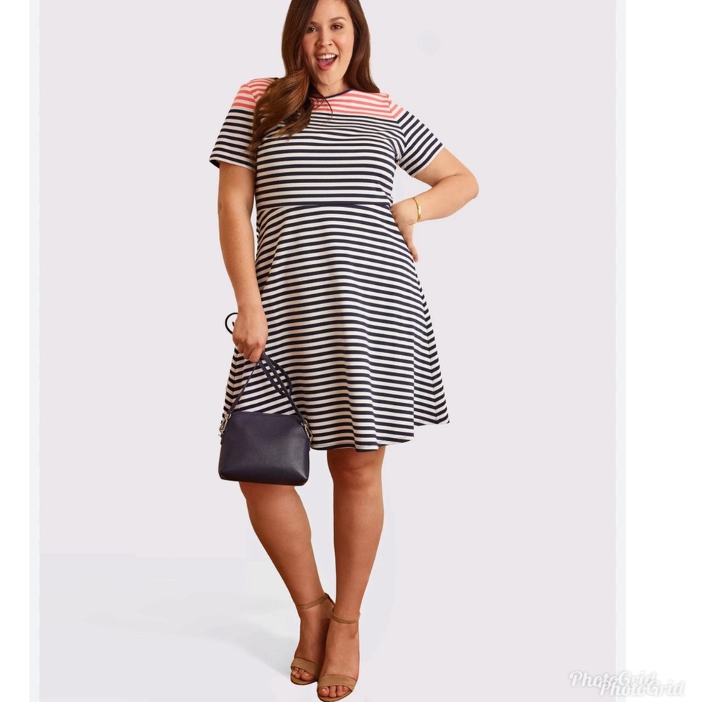 Draper James A-line fit and flare stripes knee length dress 1X